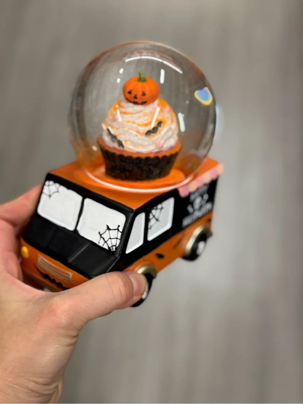 Halloween Orange Cupcake Snow Globe Truck - Festive Home Accent